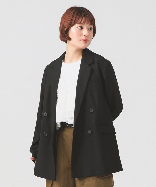 Ray BEAMS(レイビームス)の「4ボタン ダブル テーラード ジャケット(テーラードジャケット・レディース・ダークブラウン/ブラック・1/0)」の2枚目の写真