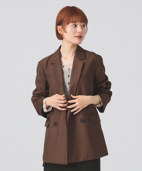 Ray BEAMS（レイビームス）の「【4/2値下げ】4ボタン ダブル テーラード ジャケット | 新生活・通勤・通学・新学期・オフィスカジュアル・オンオフ兼用・好印象コーデ・セットアップ（テーラードジャケット・レディース・ダークブラウン/ブラック・1/0）」の10枚目の写真