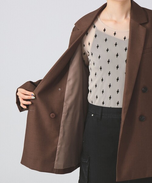 Ray BEAMS(レイビームス)の「4ボタン ダブル テーラード ジャケット(テーラードジャケット・レディース・ダークブラウン/ブラック・1/0)」の8枚目の写真