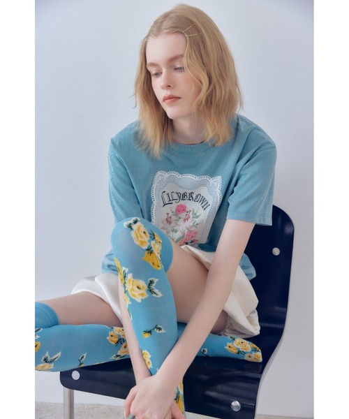 KEITA MARUYAMA（ケイタマルヤマ）の「【LILYBROWN×KEITA MARUYAMA】Jacquard Bouquet ハイソックス（ソックス/靴下・レディース・ブラック/サックスブルー・FREE）」の5枚目の写真