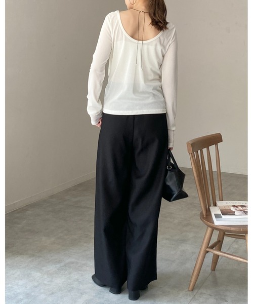 セール】バックオープンボートネック長袖シアーベロアトップス（T