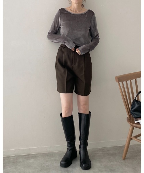 セール】バックオープンボートネック長袖シアーベロアトップス（T