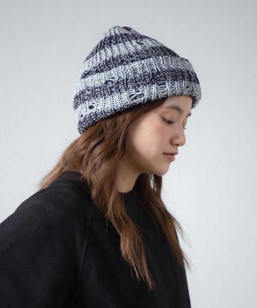 RACAL（ラカル）の「Low Gauge Ripped Knit Watch / ローゲージダメージ加工ニットワッチ（ニットキャップ/ビーニー・レディース・ブラック×グレー/ブルー系その他/ベージュ系その他/レッド系その他・FREE）」の4枚目の写真