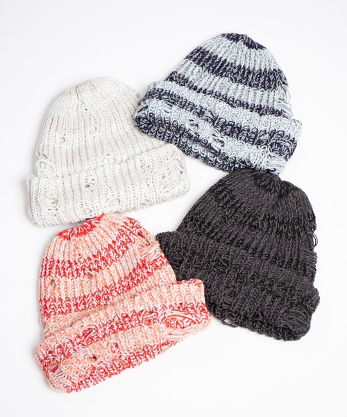 RACAL（ラカル）の「Low Gauge Ripped Knit Watch / ローゲージダメージ加工ニットワッチ（ニットキャップ/ビーニー・レディース・ブラック×グレー/ブルー系その他/ベージュ系その他/レッド系その他・FREE）」の5枚目の写真