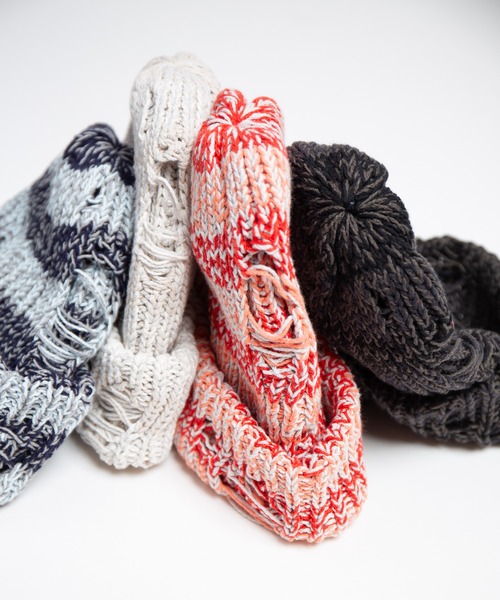 RACAL（ラカル）の「Low Gauge Ripped Knit Watch / ローゲージダメージ加工ニットワッチ（ニットキャップ/ビーニー・レディース・ブラック×グレー/ブルー系その他/ベージュ系その他/レッド系その他・FREE）」の6枚目の写真