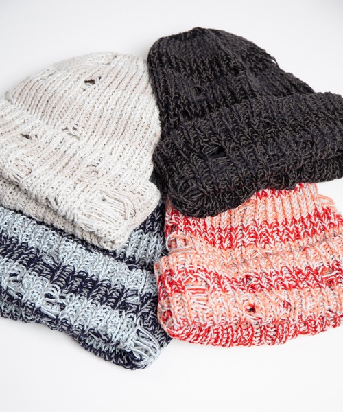 RACAL（ラカル）の「Low Gauge Ripped Knit Watch / ローゲージダメージ加工ニットワッチ（ニットキャップ/ビーニー・レディース・ブラック×グレー/ブルー系その他/ベージュ系その他/レッド系その他・FREE）」の8枚目の写真