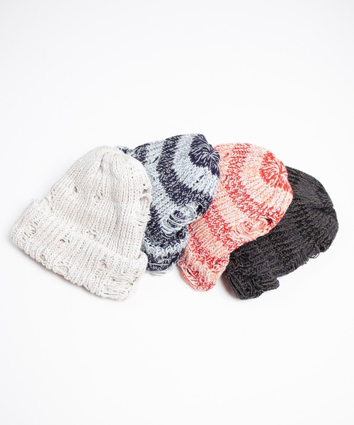 RACAL（ラカル）の「Low Gauge Ripped Knit Watch / ローゲージダメージ加工ニットワッチ（ニットキャップ/ビーニー・レディース・ブラック×グレー/ブルー系その他/ベージュ系その他/レッド系その他・FREE）」の9枚目の写真