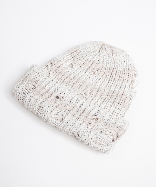 RACAL（ラカル）の「Low Gauge Ripped Knit Watch / ローゲージダメージ加工ニットワッチ（ニットキャップ/ビーニー・レディース・ブラック×グレー/ブルー系その他/ベージュ系その他/レッド系その他・FREE）」の10枚目の写真