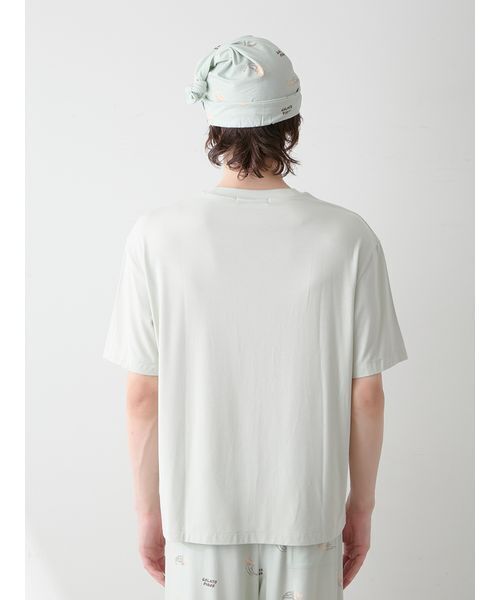 gelato pique（ジェラートピケ）の「【ONLINE限定】【HOMME】sleeping cat ワンポイントTシャツ＆総柄ロングパンツセット（ルームウェア/パジャマ・メンズ・ミント/オフホワイト/ネイビー・M/L）」の12枚目の写真