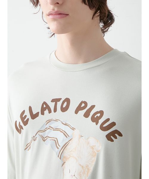 gelato pique（ジェラートピケ）の「【ONLINE限定】【HOMME】sleeping cat ワンポイントTシャツ＆総柄ロングパンツセット（ルームウェア/パジャマ・メンズ・ミント/オフホワイト/ネイビー・M/L）」の14枚目の写真