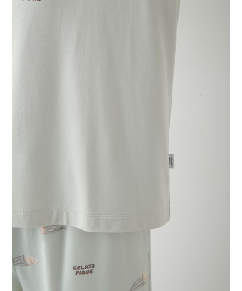 gelato pique（ジェラートピケ）の「【ONLINE限定】【HOMME】sleeping cat ワンポイントTシャツ＆総柄ロングパンツセット（ルームウェア/パジャマ・メンズ・ミント/オフホワイト/ネイビー・M/L）」の17枚目の写真