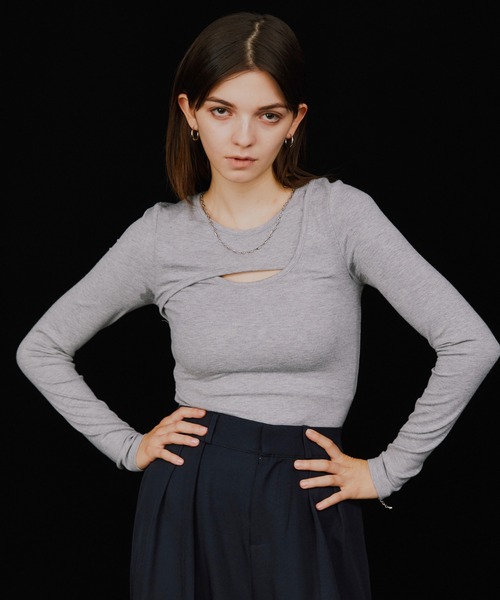 LIENCOEUR（リアンクール）の「ラウンドレイヤードトップス（Tシャツ/カットソー・レディース・ブラウン/ブラック/ホワイト/グレー・FREE）」の3枚目の写真