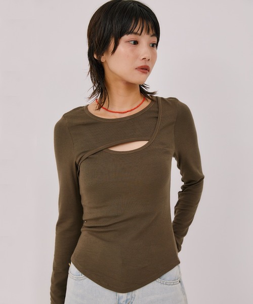 LIENCOEUR（リアンクール）の「ラウンドレイヤードトップス（Tシャツ/カットソー・レディース・ブラウン/ブラック/ホワイト/グレー・FREE）」の19枚目の写真