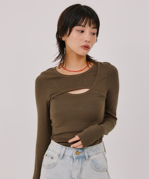 LIENCOEUR（リアンクール）の「ラウンドレイヤードトップス（Tシャツ/カットソー・レディース・ブラウン/ブラック/ホワイト/グレー・FREE）」の20枚目の写真