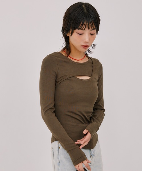 LIENCOEUR（リアンクール）の「ラウンドレイヤードトップス（Tシャツ/カットソー・レディース・ブラウン/ブラック/ホワイト/グレー・FREE）」の18枚目の写真