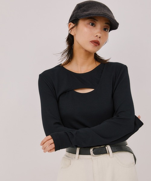 LIENCOEUR（リアンクール）の「ラウンドレイヤードトップス（Tシャツ/カットソー・レディース・ブラウン/ブラック/ホワイト/グレー・FREE）」の9枚目の写真