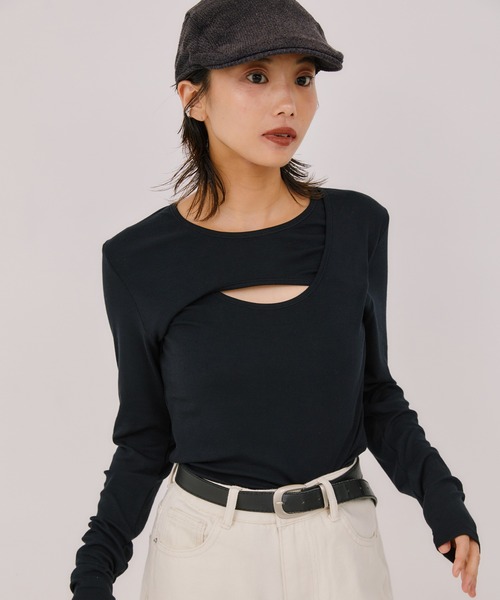 LIENCOEUR（リアンクール）の「ラウンドレイヤードトップス（Tシャツ/カットソー・レディース・ブラウン/ブラック/ホワイト/グレー・FREE）」の12枚目の写真