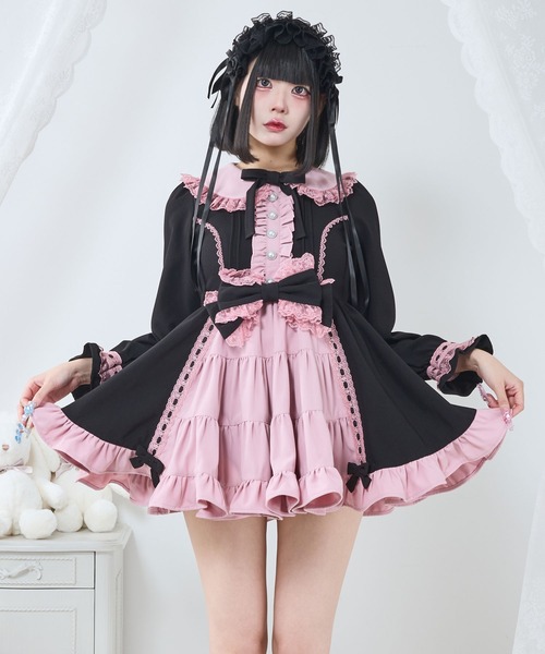 DearMyLove(ディアマイラブ)の「プリンセスティアードはしごレースフリルワンピース(ワンピース・レディース・ブラック系その他2/ブラック×ピンク/ピンク系その他/ブラック×ホワイト/ベビーピンク/ブラック系その他・3L/LL/LARGE/MEDIUM)」の3枚目の写真
