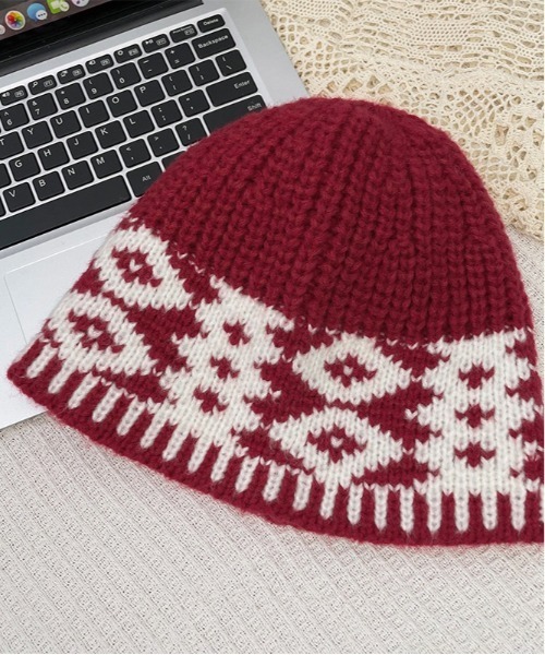 Burner（バーナー）の「【OKUOKU　0909】配色カラー　ニット帽 oku-bosi-4（ニットキャップ/ビーニー・レディース・ベージュ系その他2/ブラック系その他2/ホワイト系その他2/レッド系その他2・FREE）」の8枚目の写真