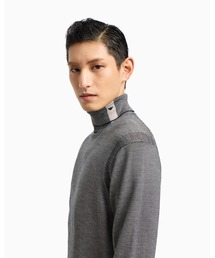 EMPORIO ARMANI | 【エンポリオ アルマーニ】ロールネックセーター バージンウールジャカード ストライプ刺繍ステッチ(ニット/セーター)