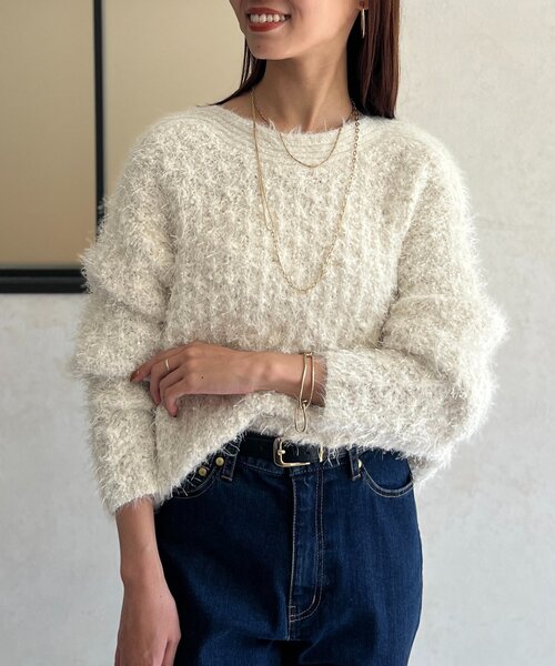 Chez toi（シェトワ）の「ラメフェザーモールネッププルオーバー（ニット/セーター・レディース・アイボリー/グレイッシュベージュ/チャコールグレー/イエロー・FREE）」の2枚目の写真