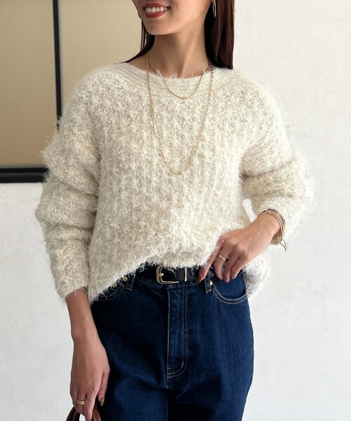 Chez toi（シェトワ）の「ラメフェザーモールネッププルオーバー（ニット/セーター・レディース・アイボリー/グレイッシュベージュ/チャコールグレー/イエロー・FREE）」の17枚目の写真