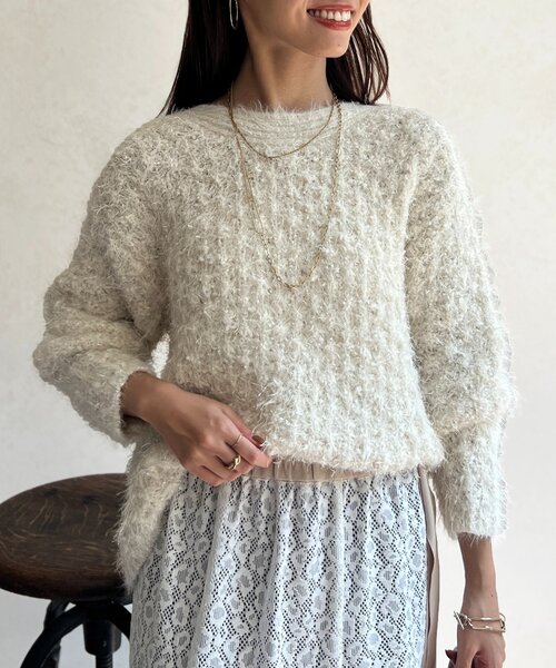 Chez toi（シェトワ）の「ラメフェザーモールネッププルオーバー（ニット/セーター・レディース・アイボリー/グレイッシュベージュ/チャコールグレー/イエロー・FREE）」の18枚目の写真