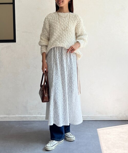 Chez toi（シェトワ）の「ラメフェザーモールネッププルオーバー（ニット/セーター・レディース・アイボリー/グレイッシュベージュ/チャコールグレー/イエロー・FREE）」の7枚目の写真