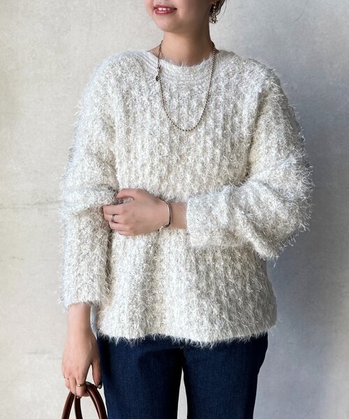 Chez toi（シェトワ）の「ラメフェザーモールネッププルオーバー（ニット/セーター・レディース・アイボリー/グレイッシュベージュ/チャコールグレー/イエロー・FREE）」の10枚目の写真