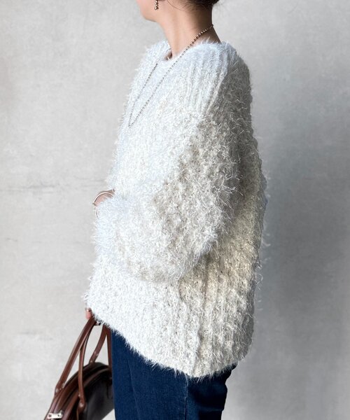 Chez toi（シェトワ）の「ラメフェザーモールネッププルオーバー（ニット/セーター・レディース・アイボリー/グレイッシュベージュ/チャコールグレー/イエロー・FREE）」の11枚目の写真