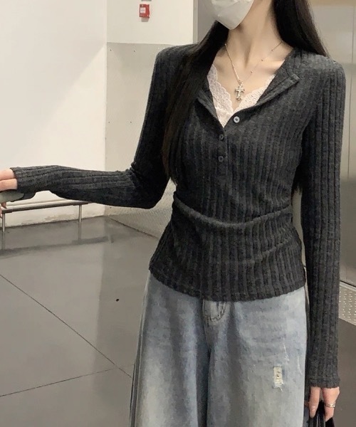FUNdaysion(ファンデイション)の「レースレイヤードトップス(Tシャツ/カットソー・レディース・ダークグレー/ホワイト・M)」の8枚目の写真