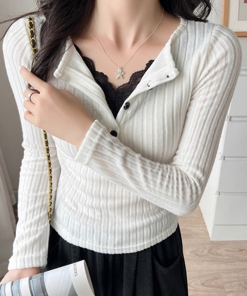 FUNdaysion(ファンデイション)の「レースレイヤードトップス(Tシャツ/カットソー・レディース・ダークグレー/ホワイト・M)」の10枚目の写真