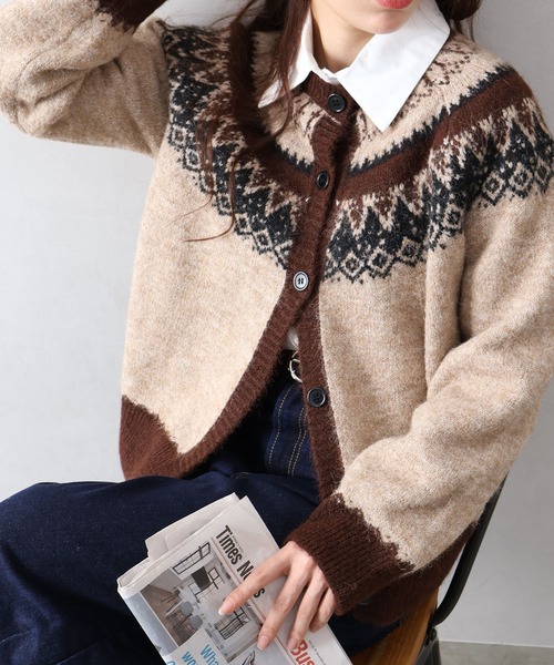 SpRay（スプレイ）の「シェットランド求心カーディガン（カーディガン/ボレロ・レディース・ベージュ/オフホワイト/グレー/ピンク/ブラウン・FREE）」の4枚目の写真