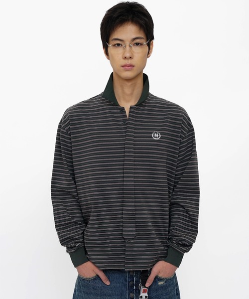 MASONPRINCE（メイソンプリンス）の「オーバーサイズ フェイクタイ ボーダー ポロシャツ PL3047【MASONPRINCE】【2025AW】（ポロシャツ・メンズ・ブラウン/ブラック/カーキ・L/M/S）」の3枚目の写真