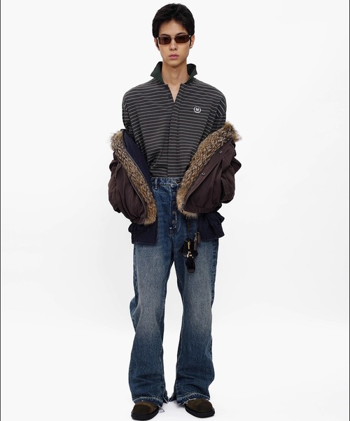 MASONPRINCE（メイソンプリンス）の「オーバーサイズ フェイクタイ ボーダー ポロシャツ PL3047【MASONPRINCE】【2025AW】（ポロシャツ・メンズ・ブラウン/ブラック/カーキ・L/M/S）」の7枚目の写真