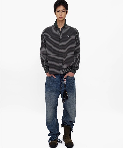 MASONPRINCE（メイソンプリンス）の「オーバーサイズ フェイクタイ ボーダー ポロシャツ PL3047【MASONPRINCE】【2025AW】（ポロシャツ・メンズ・ブラウン/ブラック/カーキ・L/M/S）」の6枚目の写真