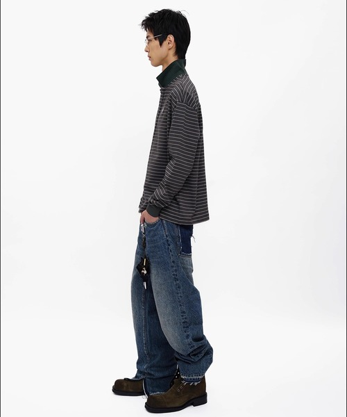 MASONPRINCE（メイソンプリンス）の「オーバーサイズ フェイクタイ ボーダー ポロシャツ PL3047【MASONPRINCE】【2025AW】（ポロシャツ・メンズ・ブラウン/ブラック/カーキ・L/M/S）」の5枚目の写真