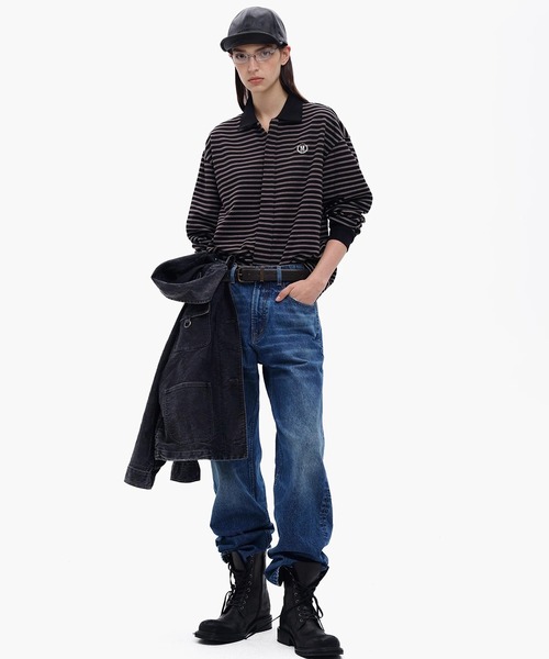 MASONPRINCE（メイソンプリンス）の「オーバーサイズ フェイクタイ ボーダー ポロシャツ PL3047【MASONPRINCE】【2025AW】（ポロシャツ・メンズ・ブラウン/ブラック/カーキ・L/M/S）」の11枚目の写真