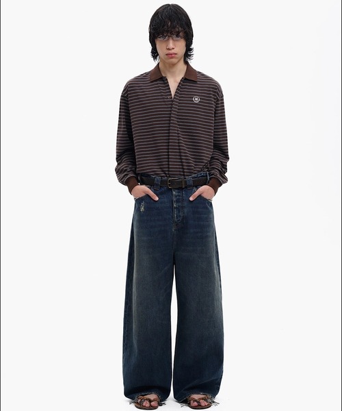 MASONPRINCE（メイソンプリンス）の「オーバーサイズ フェイクタイ ボーダー ポロシャツ PL3047【MASONPRINCE】【2025AW】（ポロシャツ・メンズ・ブラウン/ブラック/カーキ・L/M/S）」の12枚目の写真