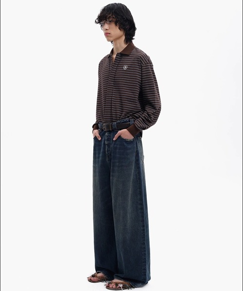 MASONPRINCE（メイソンプリンス）の「オーバーサイズ フェイクタイ ボーダー ポロシャツ PL3047【MASONPRINCE】【2025AW】（ポロシャツ・メンズ・ブラウン/ブラック/カーキ・L/M/S）」の9枚目の写真