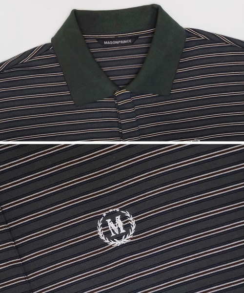 MASONPRINCE（メイソンプリンス）の「オーバーサイズ フェイクタイ ボーダー ポロシャツ PL3047【MASONPRINCE】【2025AW】（ポロシャツ・メンズ・ブラウン/ブラック/カーキ・L/M/S）」の15枚目の写真