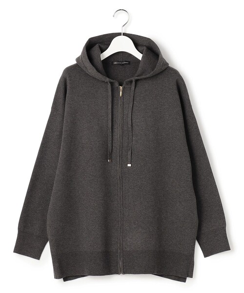 23区 L(ニジュウサンクオオキイサイズ)の「【Lサイズ限定/洗える】ヴィスコースストレッチ ニット パーカー(パーカー・レディース・グレー系/ブラック系・44/48/46)」の12枚目の写真