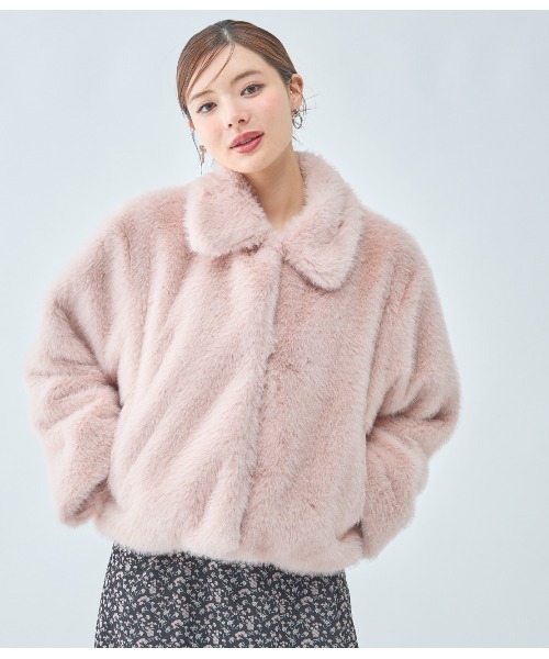 着丈41/クロップド 近年デザイン チエ ピンク 軽量 毛皮 ショートコート M エコファーショートコート（その他アウター）｜PEACH JOHN（ピーチ
