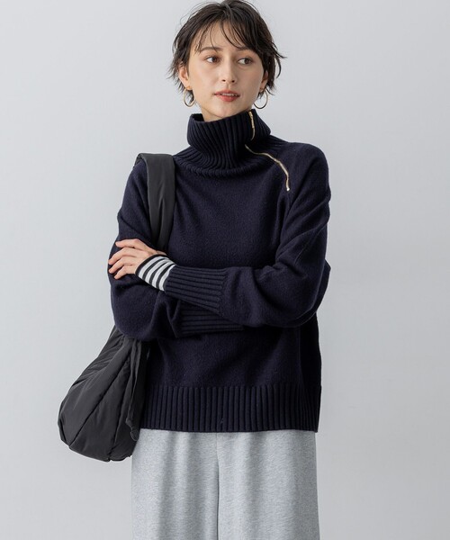 極美品　ボイルドウールコンビ ジップ タートルニット　2025AW 現行デザイン セール】ボイルドウールコンビ ジップ タートルニット（ニット