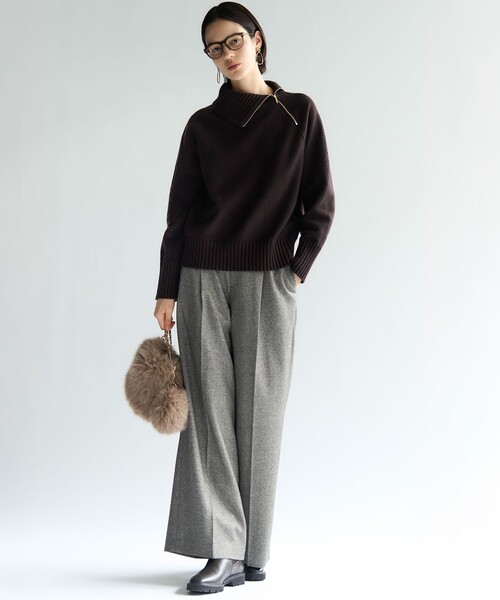 セール】ボイルドウールコンビ ジップ タートルニット（ニット
