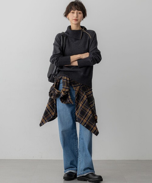 セール】ボイルドウールコンビ ジップ タートルニット（ニット