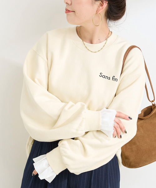 B.C STOCK(ベーセーストック)の「ウォッシャブル / リムーバブルカフスプルオーバー(スウェット・レディース・チャコールグレー/ブラック/アイボリー・FREE)」の2枚目の写真