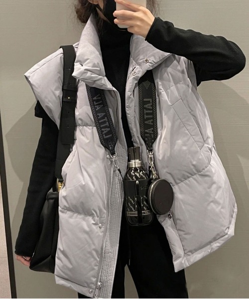 BLANC FICELLE(ブランフィセル)の「ナイロン 中綿 ベスト(ダウンベスト・レディース・グレー/ブラック/アイボリー・M/L/XL)」の3枚目の写真