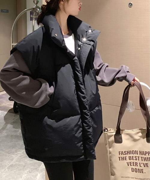 BLANC FICELLE(ブランフィセル)の「ナイロン 中綿 ベスト(ダウンベスト・レディース・グレー/ブラック/アイボリー・M/L/XL)」の1枚目の写真