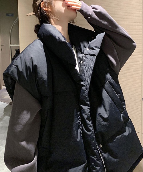 BLANC FICELLE(ブランフィセル)の「ナイロン 中綿 ベスト(ダウンベスト・レディース・グレー/ブラック/アイボリー・M/L/XL)」の5枚目の写真